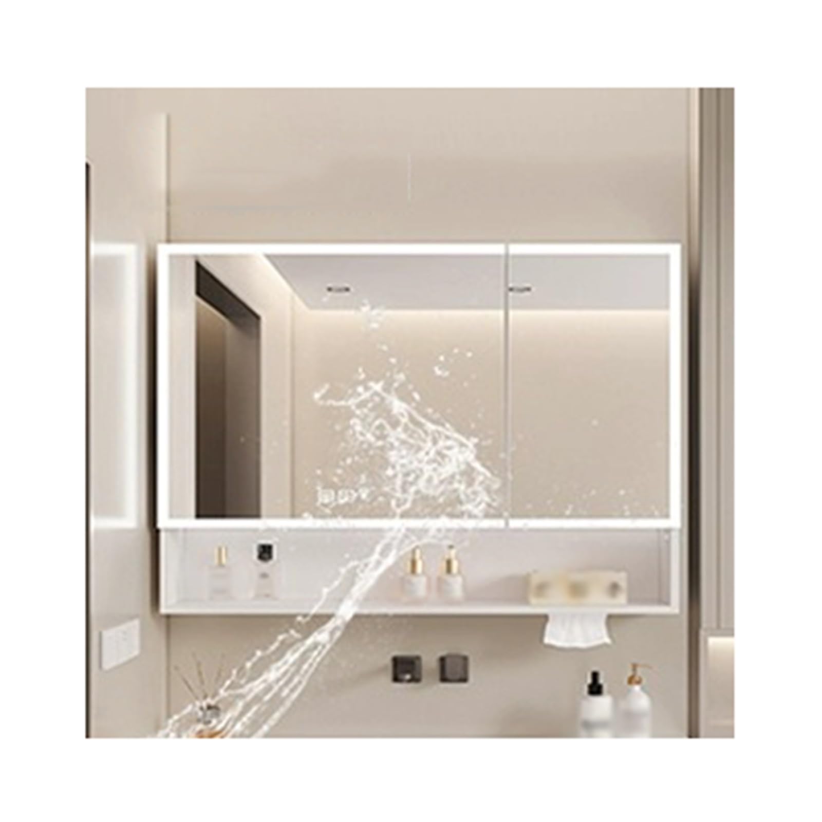 LED ミラーキャビネット　ホワイト Amazon.co.jp: 壁掛けミラーキャビネット、LEDライトとミラー付き薬用